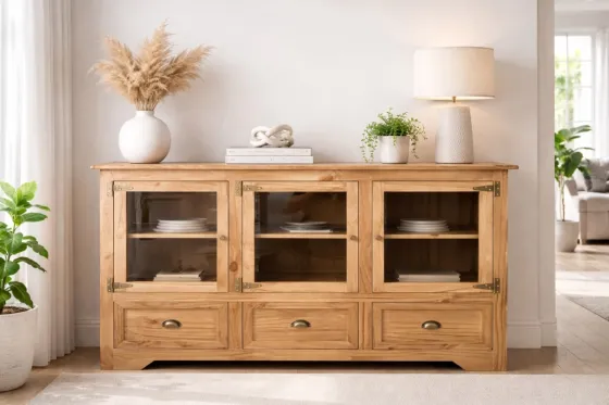 BAHIUT SARA 1.52 MT | Tambien viene en 060 cm- 1mts-152 y 2mts .Puertas de vidrio y cajones. Color del lustre a eleccion.